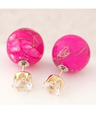 Colorful Turquoise Texture Ball with Rhinestone Embellished Fashion Ear Studs - Rose