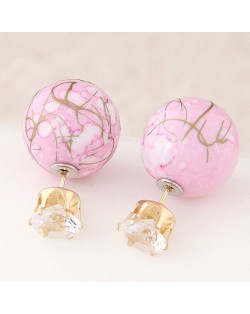 Colorful Turquoise Texture Ball with Rhinestone Embellished Fashion Ear Studs - Pink