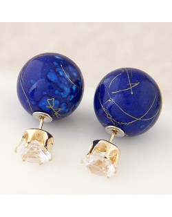 Colorful Turquoise Texture Ball with Rhinestone Embellished Fashion Ear Studs - Royal Blue