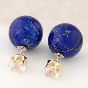Colorful Turquoise Texture Ball with Rhinestone Embellished Fashion Ear Studs - Royal Blue