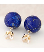 Colorful Turquoise Texture Ball with Rhinestone Embellished Fashion Ear Studs - Royal Blue