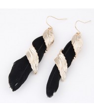 Golden Alloy Feather Encircled Feather Fashion Earrings - Black