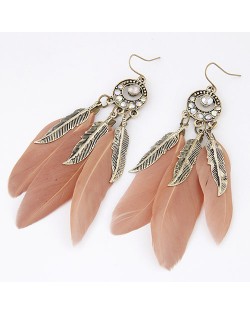 Triple Feather with Alloy Feather Pendants Design Fashion Earrings - Skin