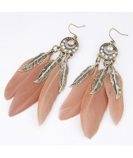 Triple Feather with Alloy Feather Pendants Design Fashion Earrings - Skin