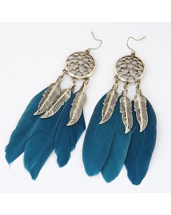 Triple Feather with Alloy Feather Pendants Design Fashion Earrings - Teal