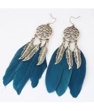 Triple Feather with Alloy Feather Pendants Design Fashion Earrings - Teal