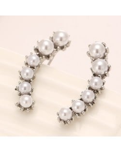 Pearls Inlaid Peasecod Shape Fashion Ear Studs - Silver