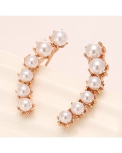 Pearls Inlaid Peasecod Shape Fashion Ear Studs - Rose Gold