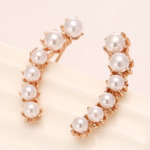 Pearls Inlaid Peasecod Shape Fashion Ear Studs - Rose Gold