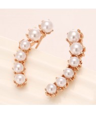 Pearls Inlaid Peasecod Shape Fashion Ear Studs - Rose Gold