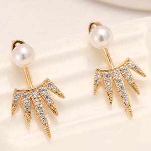 Unique Eyelash Design Fashion Pearl Ear Studs - Golden