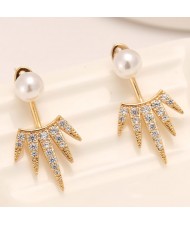 Unique Eyelash Design Fashion Pearl Ear Studs - Golden