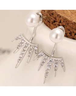 Unique Eyelash Design Fashion Pearl Ear Studs - Silver