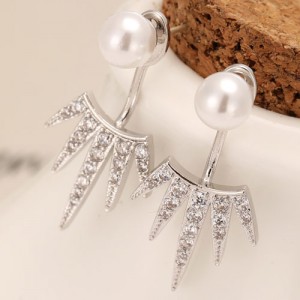 Unique Eyelash Design Fashion Pearl Ear Studs - Silver