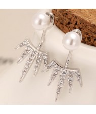 Unique Eyelash Design Fashion Pearl Ear Studs - Silver