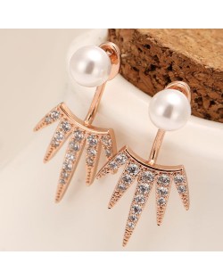 Unique Eyelash Design Fashion Pearl Ear Studs - Rose Gold