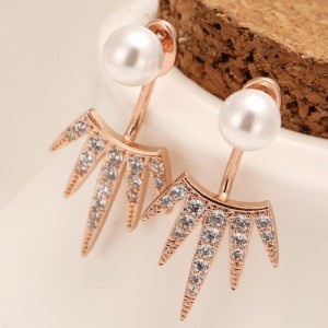 Unique Eyelash Design Fashion Pearl Ear Studs - Rose Gold