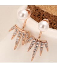 Unique Eyelash Design Fashion Pearl Ear Studs - Rose Gold