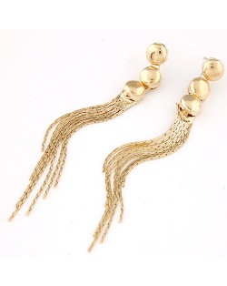 High Fashion Triple Linked Buttons with Tassel Ear Studs - Golden