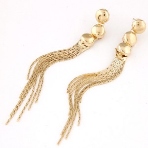 High Fashion Triple Linked Buttons with Tassel Ear Studs - Golden