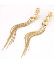 High Fashion Triple Linked Buttons with Tassel Ear Studs - Golden