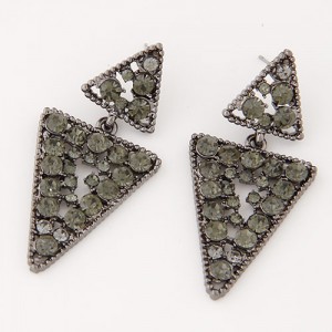 Czech Rhinestone Inlaid Linked Triangle Design Fashion Earrings - Army Green