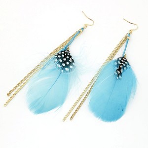 Colorful Feather with Simplistic Tassel Design Fashion Earrings - Sky Blue