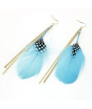 Colorful Feather with Simplistic Tassel Design Fashion Earrings - Sky Blue
