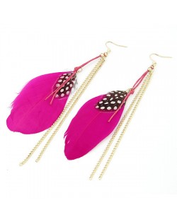 Colorful Feather with Simplistic Tassel Design Fashion Earrings - Rose