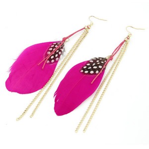 Colorful Feather with Simplistic Tassel Design Fashion Earrings - Rose
