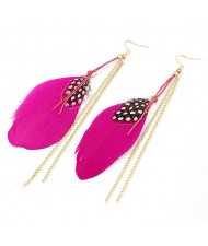 Colorful Feather with Simplistic Tassel Design Fashion Earrings - Rose