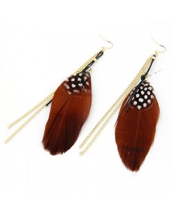Colorful Feather with Simplistic Tassel Design Fashion Earrings - Dark Brown