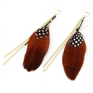 Colorful Feather with Simplistic Tassel Design Fashion Earrings - Dark Brown