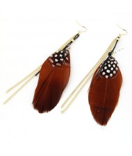 Colorful Feather with Simplistic Tassel Design Fashion Earrings - Dark Brown