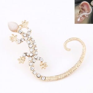 Rhinestone Inlaid Golden Gecko Unilateral Fashion Earring