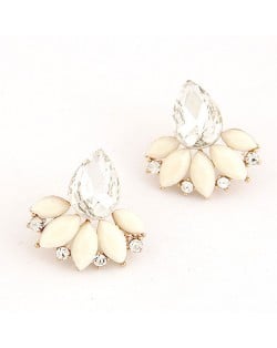 Resin Gems Mingled Budding Lotus Design Alloy Fashion Ear Studs - White