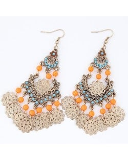 Bohemian Fashion Floral and Beads Combo Design Dangling Waterdrop Earrings - Orange