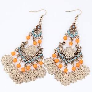 Bohemian Fashion Floral and Beads Combo Design Dangling Waterdrop Earrings - Orange