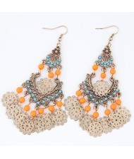 Bohemian Fashion Floral and Beads Combo Design Dangling Waterdrop Earrings - Orange