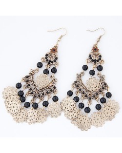 Bohemian Fashion Floral and Beads Combo Design Dangling Waterdrop Earrings - Black