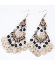 Bohemian Fashion Floral and Beads Combo Design Dangling Waterdrop Earrings - Black