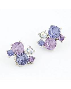 Korean Fashion Shining Purple and Violet Rhinestone Combo Ear Studs