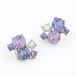Korean Fashion Shining Purple and Violet Rhinestone Combo Ear Studs