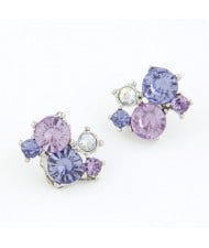 Korean Fashion Shining Purple and Violet Rhinestone Combo Ear Studs