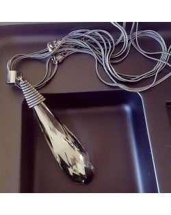 Large Crystal Waterdrop Pendant Multiple Layers Alloy Long Chain Fashion Necklace