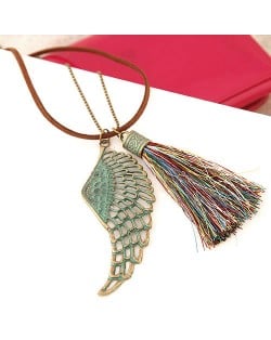 Vintage Hollow Angel Wing with Colorful Tassel Pendants Design Leather Necklace