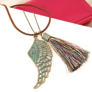 Vintage Hollow Angel Wing with Colorful Tassel Pendants Design Leather Necklace