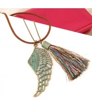 Vintage Hollow Angel Wing with Colorful Tassel Pendants Design Leather Necklace