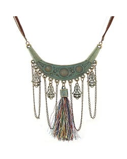 Vintage Arch with Palms and Colorful Tassel Pendants Statement Fashion Necklace