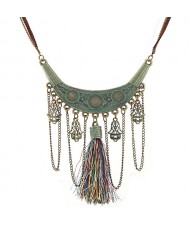 Vintage Arch with Palms and Colorful Tassel Pendants Statement Fashion Necklace
